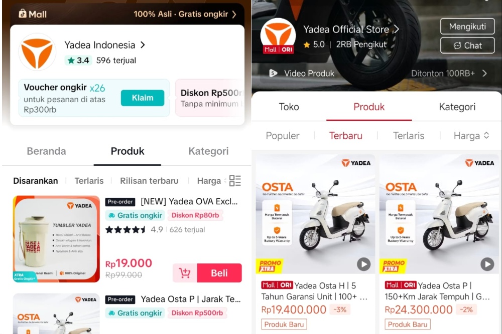 e-Commerce Yadea menghadirkan promo khusus untuk pembelian OSTA